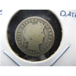1899-S Barber 10c.  Good+.  Scarce Date.