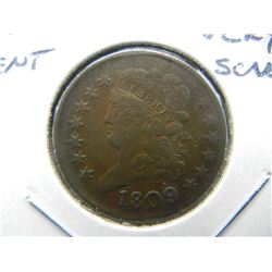 1809 Half Cent.  XF.  Very Scarce.