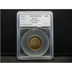 1910 Great Britain Shilling.  SEGS MS-62.