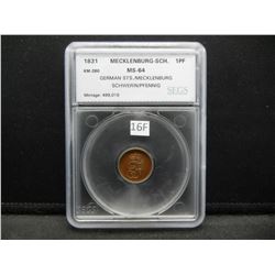 1831 German States/Mecklenburg-Schwerin 1 Pfennig.  SEGS MS-64.