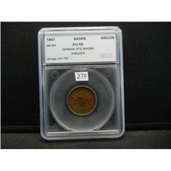 1867 German States/Baden Kreuzer.  SEGS AU-55.