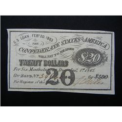 1865 Confederate States $20 Bond Coupon.  Rare.