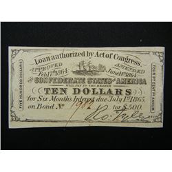 1865 Confederate States $10 Bond Coupon.  Rare.