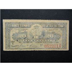 1897 Cuba 20 Centavos Note.  Rare.