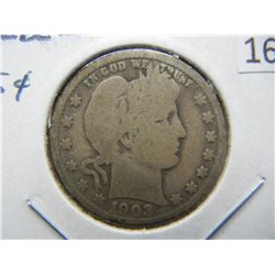 1903-S Barber 25c.  Good+.  Scarce Date.