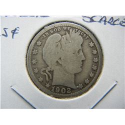 1902-S Barber 25c.  VG.  Scarce.