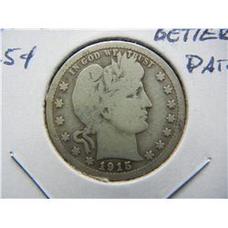 1915-S Barber 25c.  VG.  Better Date.