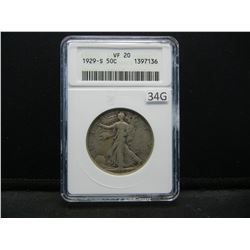1929-S Walking Liberty 50c.  ANACS VF 20.