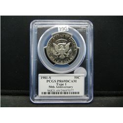 1981-S Kennedy 50c.  Type 1.  50th Anniversary.  PCGS PR69DCAM.