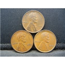 3 Semi-Key Lincoln 1c.  1909, 1910, and 1911.  High Grade.