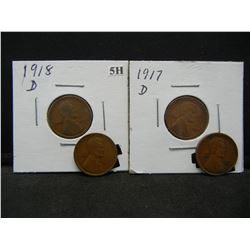 4 Semi-Key Lincoln 1c.  1915-D, 1916-D, 1917-D, and 1918-D.