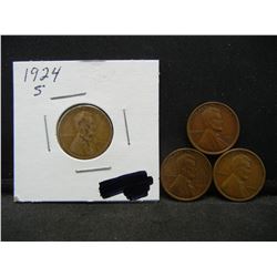 4 Semi-Key Lincoln 1c.  1920-S, 1921-S, 1923-S, and 1924-S.