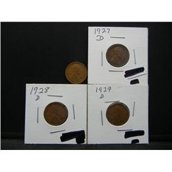 4 Semi-Key Lincoln 1c.  1925-D, 1927-D, 1928-D, and 1929-D.