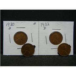 4 Semi-Key Lincoln 1c.  1930-D, 1931-D, 1932-D, and 1933-D.