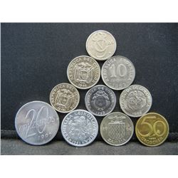 10 Uncirculated Foreign Coins.  Some Scarce.
