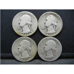 1936, 1936-S, 1937, and 1937 Washington 25c.