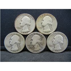 1938, 1938-S, 1939, 1939-D, and 1939-S Washington 25c.