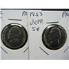 Image 2 : 1952 and 1953 Proof Jefferson 5c.  Scarce.