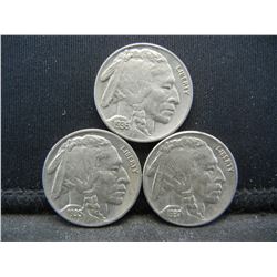 1935, 1936, and 1937 Buffalo 5c.  High Grade.