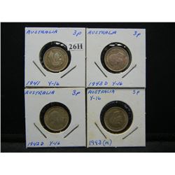 4 Australia Silver 3 Pence.  Nice Grades.
