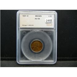 1931-D Lincoln 1c.  SEGS AU-55 Brown.