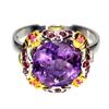 Image 1 : Natural Amethyst 11 MM, Multi Gems  & Emerald Ring