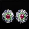 Image 1 : Natural Red Pink Ruby Emerald & Tanzanite Earrings