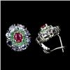 Image 2 : Natural Red Pink Ruby Emerald & Tanzanite Earrings