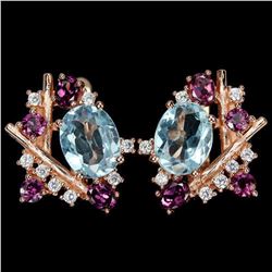 Natural AAA SKY BLUE TOPAZ RHODOLITE GARNET Earrings