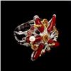 Image 3 : Natural Top Red Coral Ruby Sapphire Pearl Ring