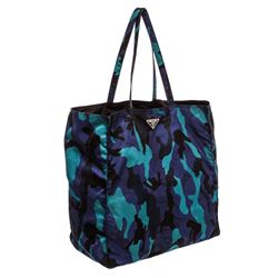 Prada Blue Multicolor Nylon Canvas Camo Print Tote Handbag