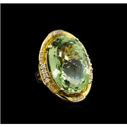 14KT Yellow Gold 27.45 ctw Green Quartz and Diamond Ring