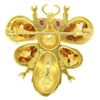 Image 5 : 14k Yellow Gold Pear Cut Citrine & Ruby Eye Bee Fly Brooch Pendant
