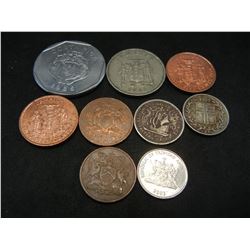 (9) ISLAND COINS, (BARBADOS,COSTA RICA, ISLAND AURAR-ICELAND, JAMICA, TRINADAD AND TOBAGO, CARIBBEAN