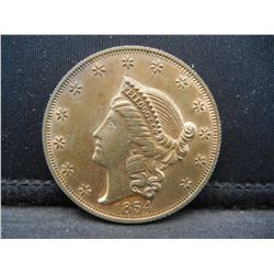 CLAD 1854 GOLD $20 PIECE, COPY