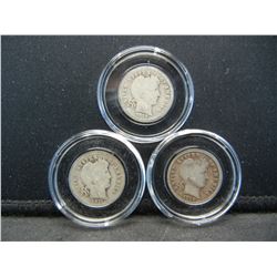 (3) BARBER DIMES, 1916/1911 & 1912) SILVER (90%)