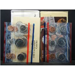 1988 & 1990 United States Mint Sets With Original Gov't Documentation and COA's.  10 Coin Sets.