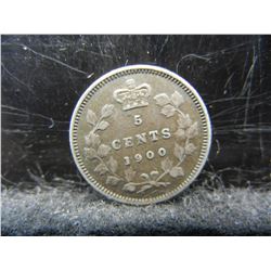 1900 Canada Sterling (92.5%) Silver Five Cents, Weighs 0.04 Troy Ounce.