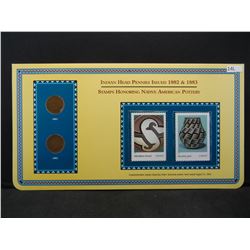 1882 & 1883 Indian Cent Coin & Stamp Set Honoring Native American Pottery.