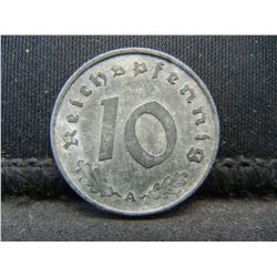 1943-A German Deutsch Reich 10 Reichspfennig "Swastica" Coin.