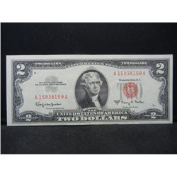 1963-A $2 Red Seal Nice Crisp United States Note.  Serial # A15838159A.