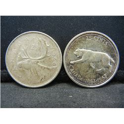 1967 & 1968 Canadian Quarters 50% Silver Coins.