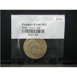 1949 Franklin Half Dollar Graded Extremely Fine By Littleton Coin Company in Cellophane.