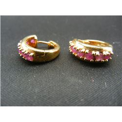 Sterling Silver Woman's Goldtone Earrings.  Accented With 12 Maroon Stones (Garnet?).  Earrings Mark