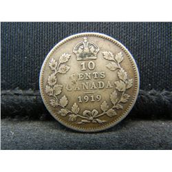 1919 Canada 10 Cents 92.5% Sterling Silver Coin.  Coin Weighs 0.07 Troy Ounce.