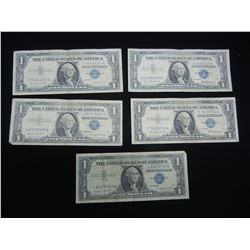 Group of Five 1957 Silver Certificates.