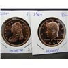 Image 2 : (2) Troy Ounce copper rounds:  Bust and 1964 Kennedy.  Proof like.