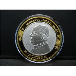Huge Pope Francis Medal.  Probably 80 mm.  Beautiful Gold/Silver.   Lots of Latin.  Proof like.