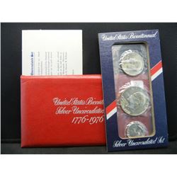 1976-S Three Piece Silver Bicentennial Mint Set in government holder. GEM.