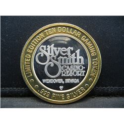 Silver Smith Wendover Nevada $10 (.999) silver gambling token.   In capsule.